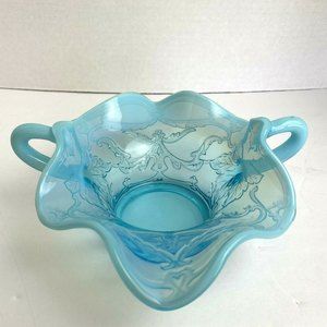 Fenton Opalescent Blue Candy or Nut Dish with Handles Vintage V245